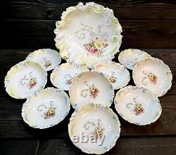 Unsigned Antique RS Prussia Serving And Dessert Bowl Set Of 11 Pieces Multicolor