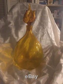 Unusual Blenko Husted Yellow Jonquil Decanter/bottle with stopper, RARE! #5912
