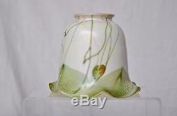 Unusual Quezal Hanging Heart and Pulled Feather Art Glass Shade for Handel Harp
