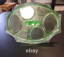 Uranium Glass Lot 7 Pieces Serving Tray Creamer Sugar Salt Pepper 2 Covered Jars