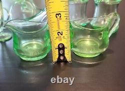 Uranium Glass Lot 7 Pieces Serving Tray Creamer Sugar Salt Pepper 2 Covered Jars