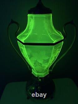 Uranium Glass Vaseline Etched Glass Samovar Dispenser Coffee Urn