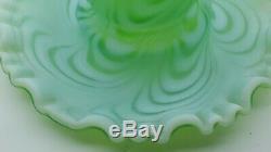 VERY RARE Fenton Glass Lime Green Opalescent Satin Swirled Feather Fairy Lamp