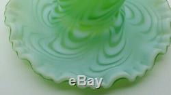 VERY RARE Fenton Glass Lime Green Opalescent Satin Swirled Feather Fairy Lamp