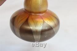 VERY RARE Steuben Long Neck Gourd Gold Aurene Pulled Feather Flower Glass Vase