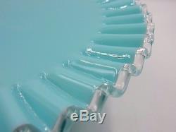 VINTAGE 1950's SILVER TURQUOISE / AQUA BLUE MILK GLASS 13 PEDESTAL CAKE STAND