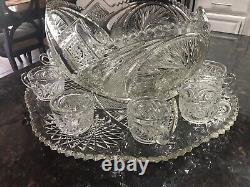 VINTAGE EAPG FROM 1940s PUNCH BOWL SET WAS MADE BY SMITH GLASS IN THE AZTEC