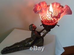 Vintage Fenton Art Glass Cranberry Opalescent Hobnail Art Deco Style Lady Lamp