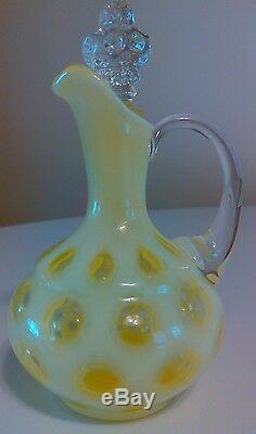 VINTAGE FENTON ART GLASS TOPAZ OPALESCENT VASELINE COIN DOT CRUET Free Shipping