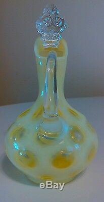 VINTAGE FENTON ART GLASS TOPAZ OPALESCENT VASELINE COIN DOT CRUET Free Shipping