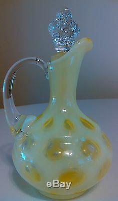 VINTAGE FENTON ART GLASS TOPAZ OPALESCENT VASELINE COIN DOT CRUET Free Shipping