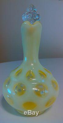 VINTAGE FENTON ART GLASS TOPAZ OPALESCENT VASELINE COIN DOT CRUET Free Shipping