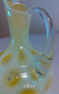 VINTAGE FENTON ART GLASS TOPAZ OPALESCENT VASELINE COIN DOT CRUET Free Shipping