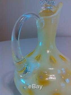 VINTAGE FENTON ART GLASS TOPAZ OPALESCENT VASELINE COIN DOT CRUET Free Shipping