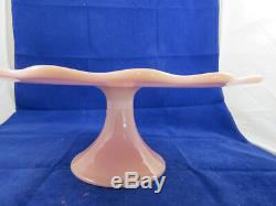 VINTAGE FENTON PINK Spanish Lace Milk Glass Pedestal Cake Stand/Plate Scalloped