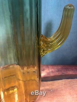 VINTAGE FUNKY BLENKO CACTUS VASE 11 1/2 Tall Yellow Blue Amber Blown Glass 10