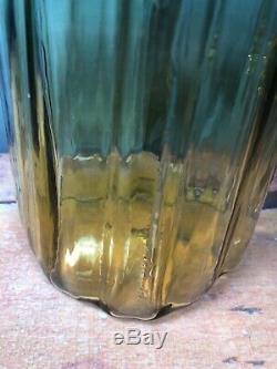 VINTAGE FUNKY BLENKO CACTUS VASE 11 1/2 Tall Yellow Blue Amber Blown Glass 10