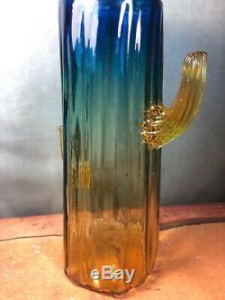 VINTAGE FUNKY BLENKO CACTUS VASE 11 1/2 Tall Yellow Blue Amber Blown Glass 10