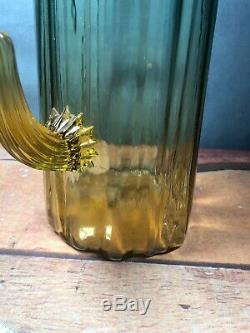 VINTAGE FUNKY BLENKO CACTUS VASE 11 1/2 Tall Yellow Blue Amber Blown Glass 10