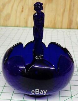 VINTAGE Fenton Glass Dark Blue Nude Nymph Flower Frog Lotus Bowl SEPTEMBER MORN