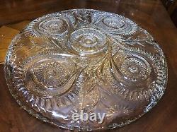 VINTAGE L. E. Smith CUT GLASS PINWHEEL & STARS PUNCH BOWL, UNDERPLATE & 12 CUPS