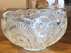 VINTAGE L. E. Smith CUT GLASS PINWHEEL & STARS PUNCH BOWL, UNDERPLATE & 12 CUPS