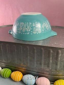 VINTAGE PYREX Amish Butterprint Set of 4 Turquoise Cinderella Nesting bowls