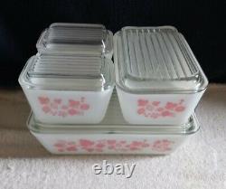 VINTAGE PYREX Pink Gooseberry Refrigerator DishesComplete Set501 502 503-NICE