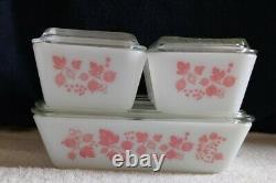 VINTAGE PYREX Pink Gooseberry Refrigerator DishesComplete Set501 502 503-NICE