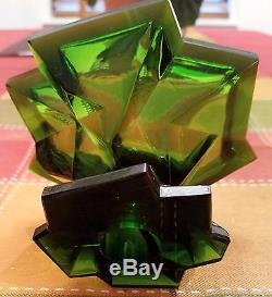 VINTAGE UNIQUE VERY RARE Ruba Rombic Candle Holders Emerald Green, Mint, FREE SHIP
