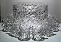 VINTAGE Waterford Crystal MASTER CUTTER 11 Piece Punch Bowl Set Made Ireland