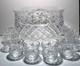 VINTAGE Waterford Crystal MASTER CUTTER Punch Bowl 10 Punch Cups Made Ireland