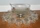 VNTG! MCM Punch Bowl Set with12 Cups Tray Stand Clear Ribbed/Bubble Glass NICE