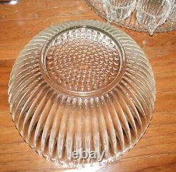 VNTG! MCM Punch Bowl Set with12 Cups Tray Stand Clear Ribbed/Bubble Glass NICE