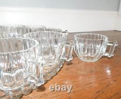 VNTG! MCM Punch Bowl Set with12 Cups Tray Stand Clear Ribbed/Bubble Glass NICE