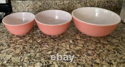 VTG 1950s Set of 3 Pyrex Primary Nesting Mixing Bowls Flamingo Pink 402 403 404