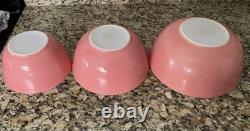 VTG 1950s Set of 3 Pyrex Primary Nesting Mixing Bowls Flamingo Pink 402 403 404