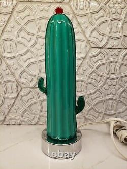 VTG Blenko Glass Chrome Hand Blown Saguaro Cactus Table Lamp Pop Art Postmodern