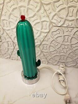 VTG Blenko Glass Chrome Hand Blown Saguaro Cactus Table Lamp Pop Art Postmodern