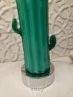 VTG Blenko Glass Chrome Hand Blown Saguaro Cactus Table Lamp Pop Art Postmodern