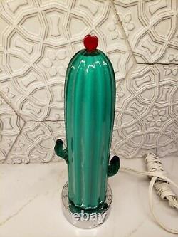 VTG Blenko Glass Chrome Hand Blown Saguaro Cactus Table Lamp Pop Art Postmodern