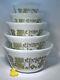 VTG Federal Milk Glass Nesting Mixing Bowl Set of 5 Olive / Avocado Green Floral