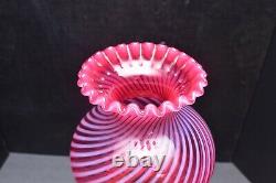 VTG Fenton Cranberry Swirl Spiral Twist 15 Student Lamp Gone with the Wind styl