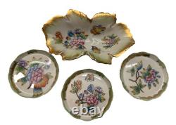 VTG Herend QUEEN VICTORIA 6 Leaf Shaped Dish And 3 Small Trinkets Set Of 4