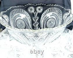VTG LARGE LE Smith Crystal Cut Punch Bowl Set Pinwheels Galaxy 17 12 Cups