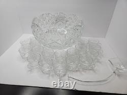 VTG L. E. LE Smith Handmade Crystal Glass Punch Bowl Set 18 Cup Original Box READ