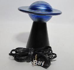 VTG Lundberg Studios Cobalt Swirling Iridescent Saturn Art Glass Shade Lamp yqz