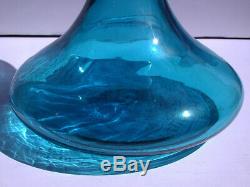 VTG MCM Wayne Husted Blenko Hour Glass Mushroom Decanter DARK TEAL deposit light