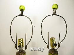 VTG Mid Century BLENKO LP-11 TABLE LAMP PAIR in CHARTREUSE Pinched ART GLASS