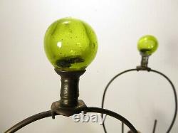 VTG Mid Century BLENKO LP-11 TABLE LAMP PAIR in CHARTREUSE Pinched ART GLASS